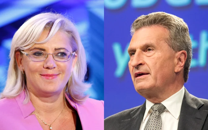 Corina Creţu, comisar european pentru politică regionala şi Gunther Oettinger, comisar european pentru buget