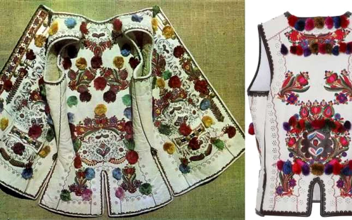 Stânga: varianta originală întâlnită la portul tradiţional năsăudean FOTO : Elene Secoşan, Paul Petrescu; Dreapta: Varianta realizată de Figue FOTO: modaoperandi.com