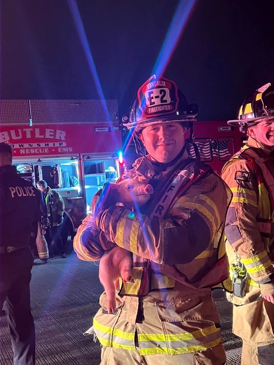 Pompierii s-au pozat cu porcii (Foto: Facebook/City of Vandalia Division of Fire)