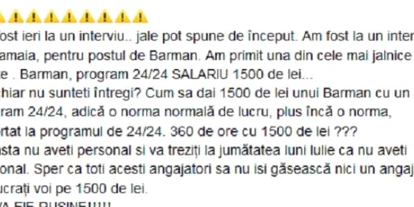 Postare tanar care a vrut sa se angajeze barman in Mamaia 