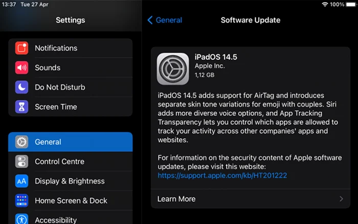 iOS 14.5 pentru iPad