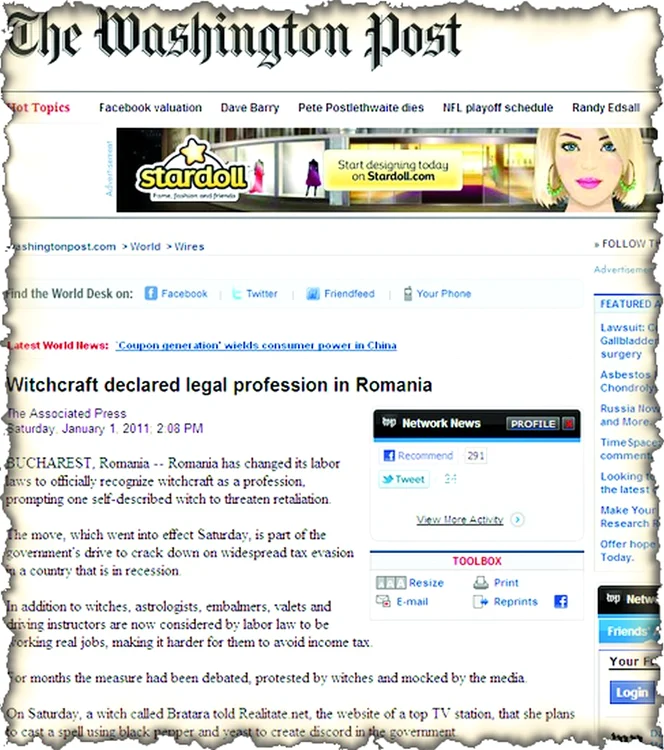 The Washington Post a  publicat inclusiv declaraţia  vrăjitoarei Brăţara