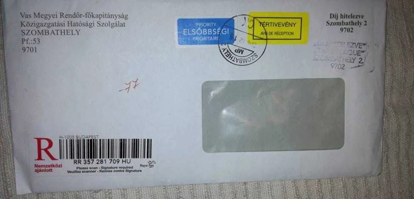 scrisoare amenda politie ungaria 