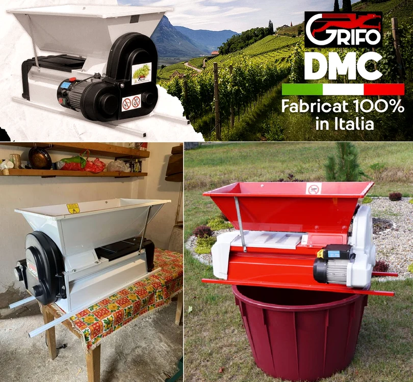 Desciorchinator și zdrobitor electric GRIFO DMC pentru procesare rapidă a strugurilor în vinificație