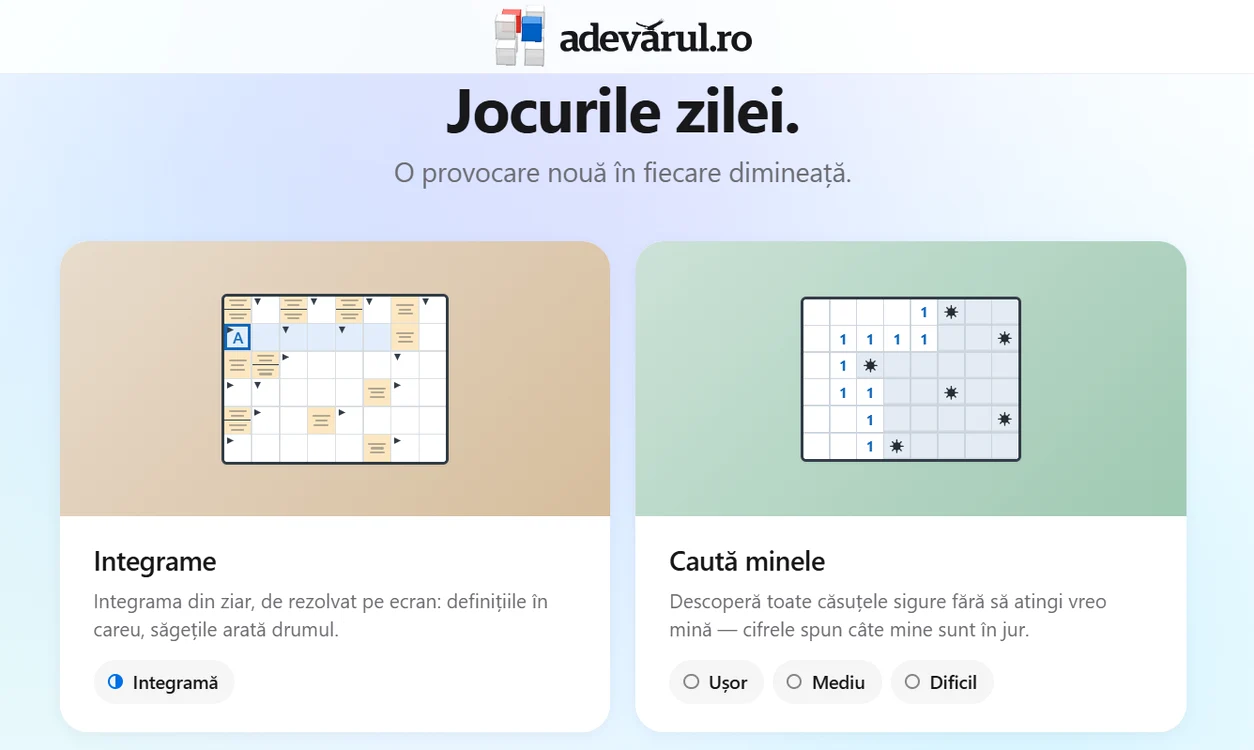 Cititorii „Adevărul” pot accesa online rubrica „Jocurile zilei”.
