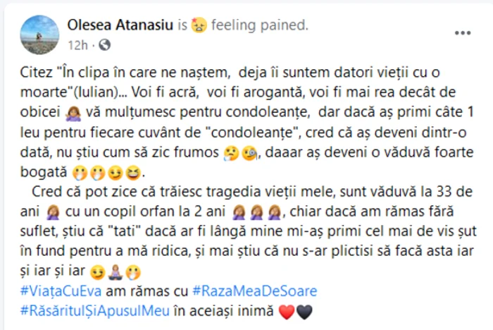 Mesajul sfâșietor al soției lui Iulian Atanasiufoto: Facebook
