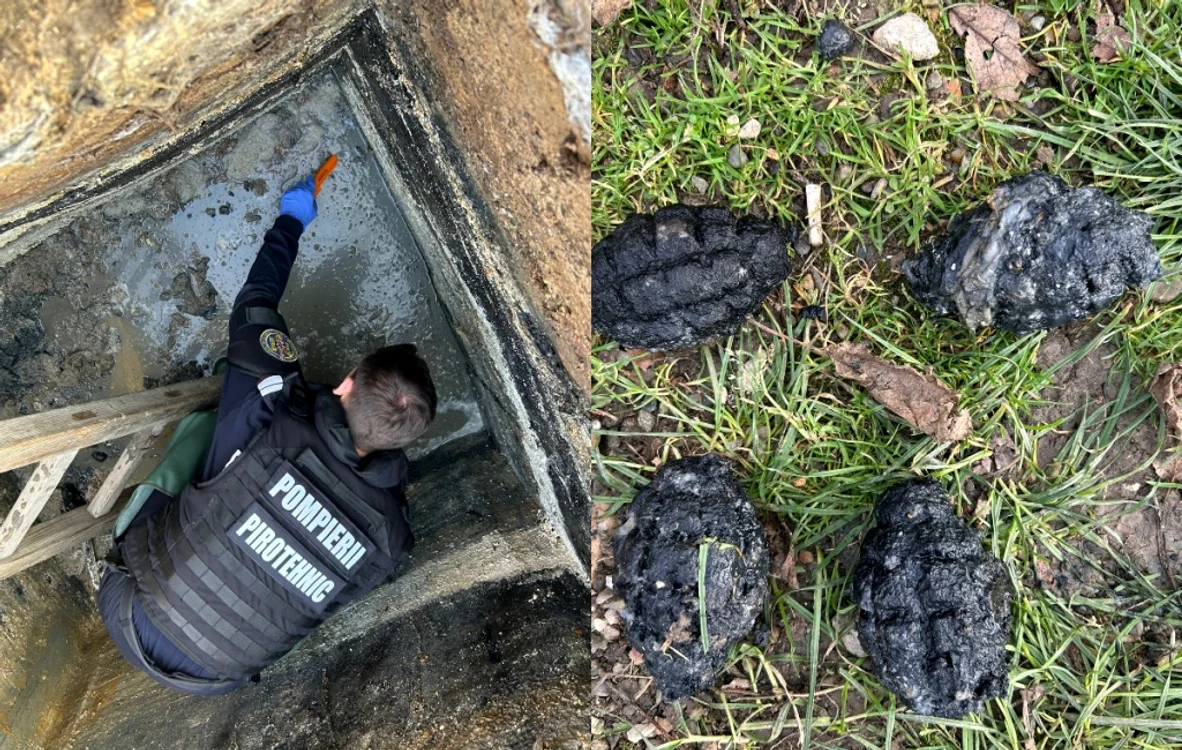 Grenadele au fost descoperite într-o fosă septică. FOTO Alba24