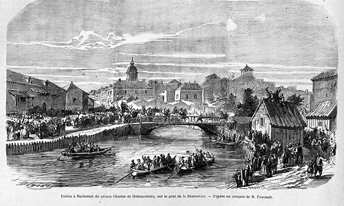 Intrarea prințului Carol în București, la 10 mai 1866. Gravură de Foucault, publicată de ziarul francez L'illustration (© Wikimedia Commons)