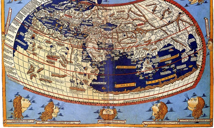 Cosmographia Germanus, hartă din secolul al XV-lea reprezentând lumea cunoscută de Ptolemeu (© Wikimedia Commons)