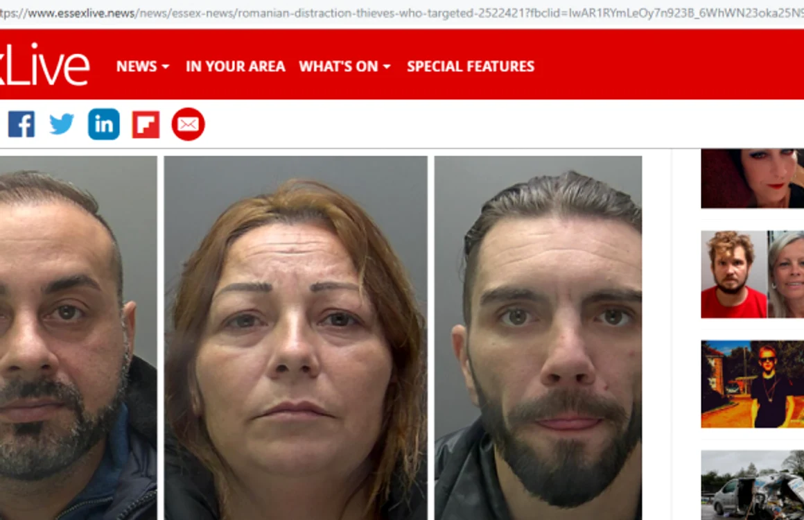 Imagine cu cei trei hoţi români arestaţi şi trimişi la închisoare în Anglia  FOTO: printscreen essexlive.news
