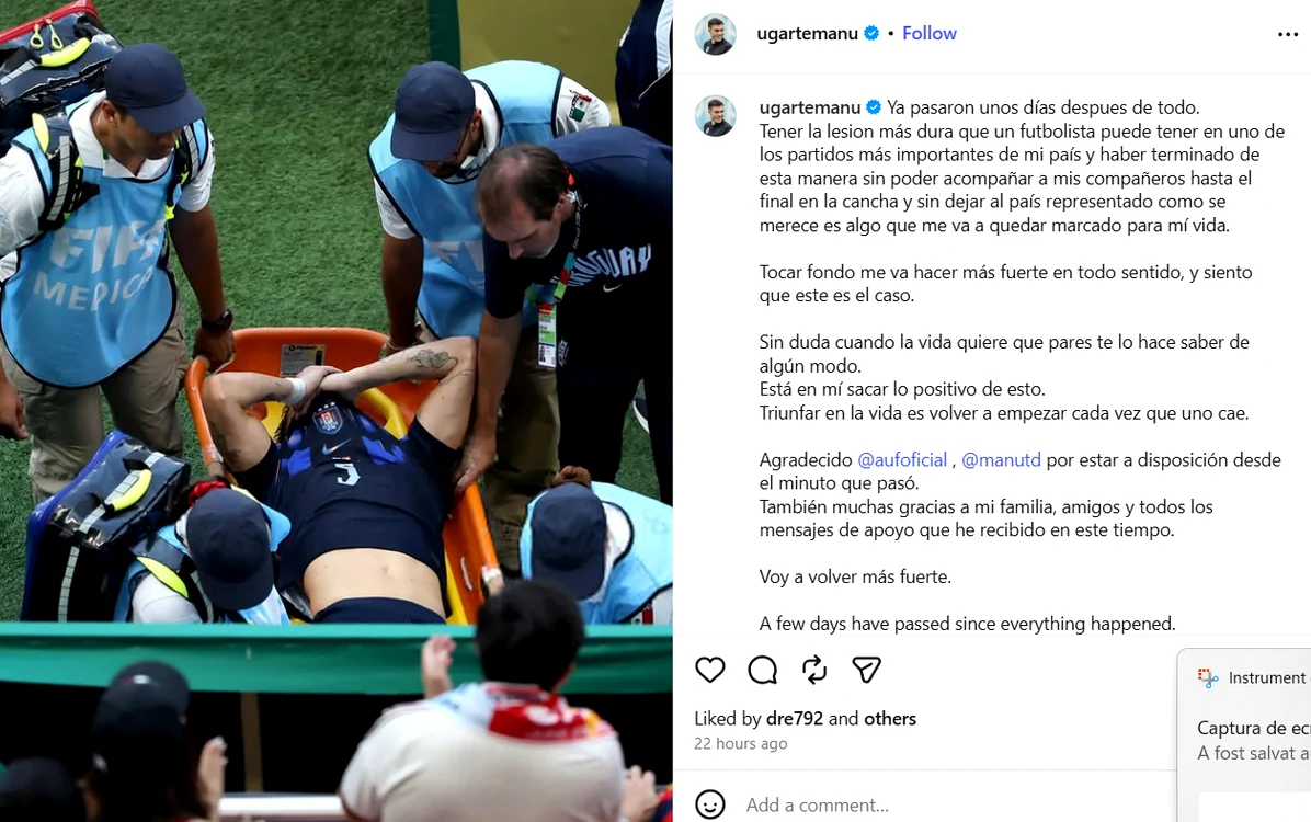 Postarea lui Ugarte, pe Instagram 