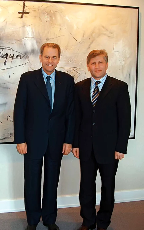 Conducătorul CNO, Nicolae Juravschi împreună cu președintele CIO, Jacques Rogge