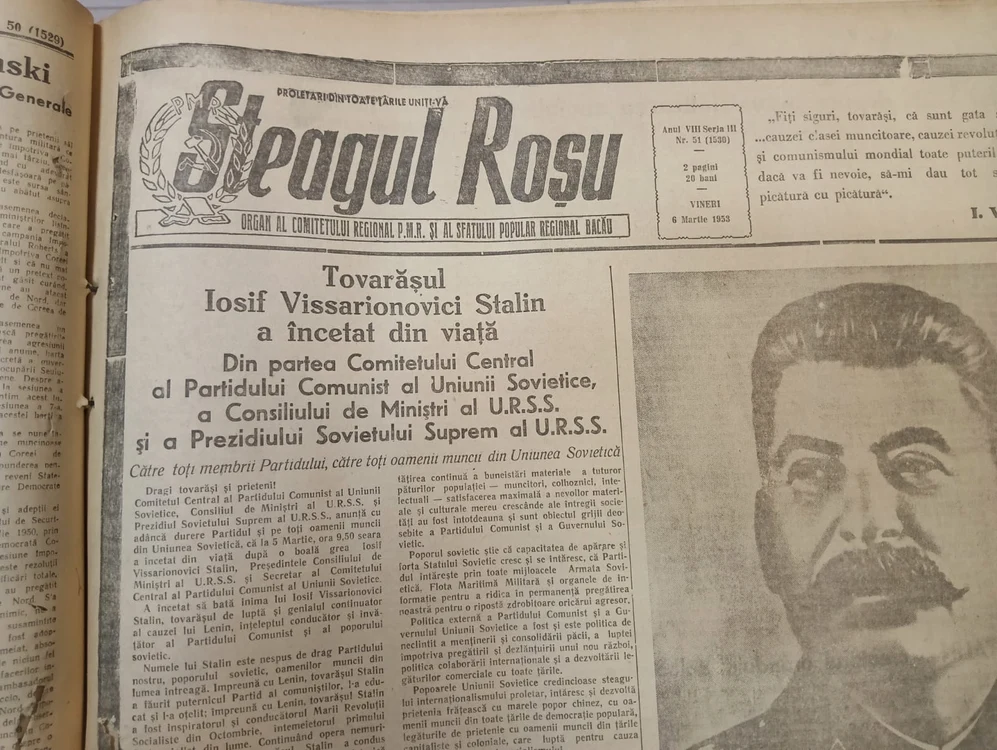 Moartea lui Stalin prezentată în Steagul Roșu pe 6 martie FOTO MA