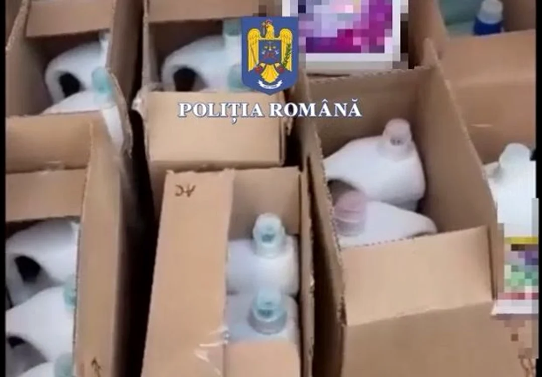 Polițiștii au ridicat sute de litri de detergent contrafăcut FOTO captură video