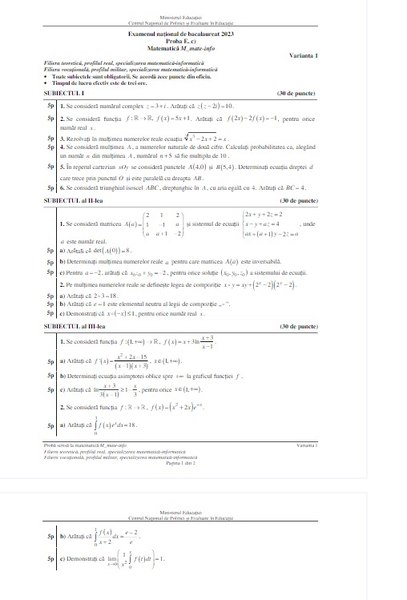 Subiecte Bacalaureat 2024. Ce s-a dat anul trecut la Matematică. „Nota 6 ar trebui să fie ușor de obținut”