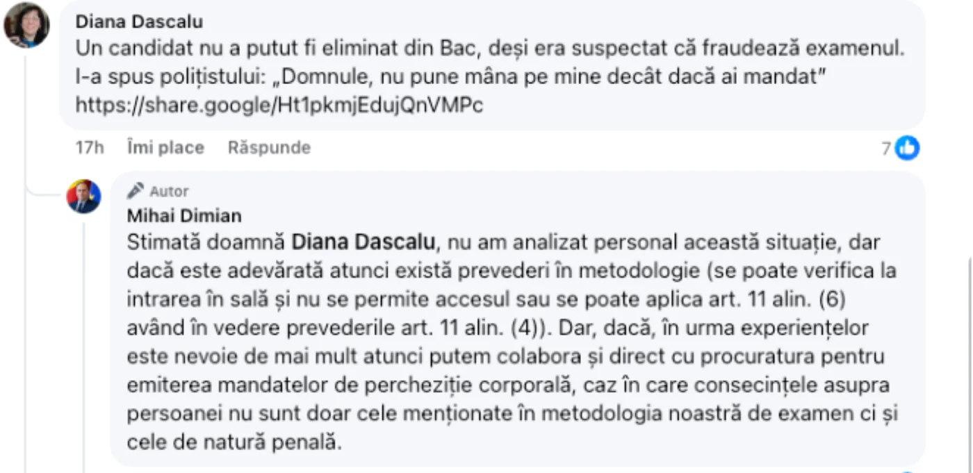 mesaj Mihai Dimian captură ecran png