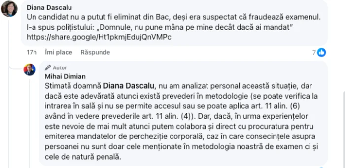 mesaj Mihai Dimian captură ecran png