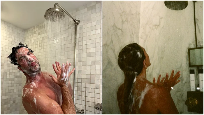 Ross și Rachel, momemt comic la duș. Foto: colaj Instagram Jennifer Aniston/David Schwimmer