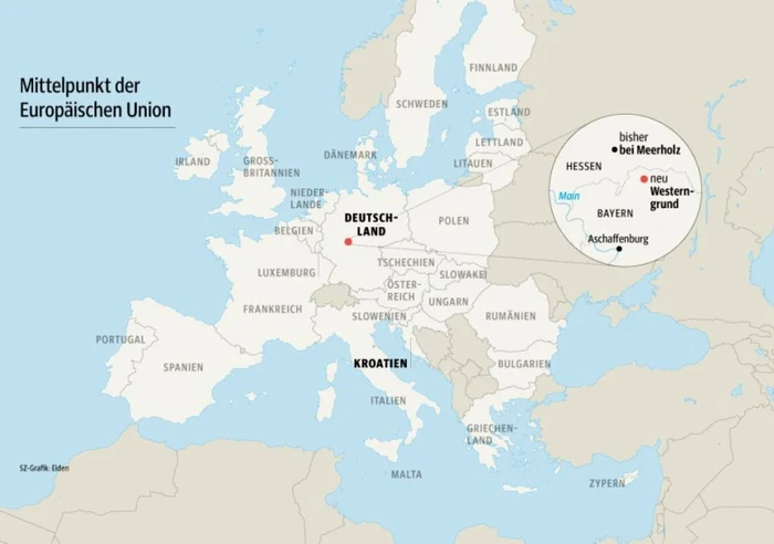 Punctul central al Uniunii Europene s-a mutat de 6 ori în ultimii 26 de ani, în funcţie de valurile de aderare