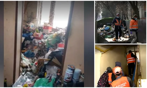 Apartament transformat în groapă de gunoi, golit cu forța în Craiova: „Mirosul și ce este acolo e jale”. Proprietara cataloghează intervenția drept abuzivă FOTO: captură video Știrile Pro TV
