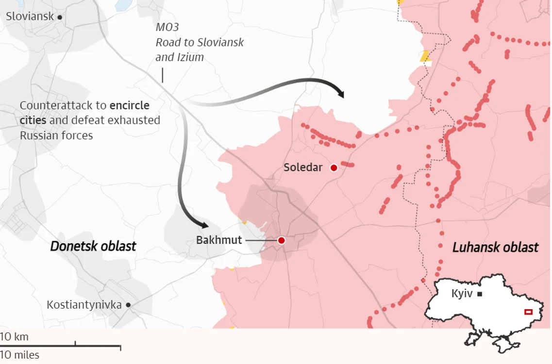 Kievul ar putea încerca să încercuiască trupele ruse din Bahmut și Soledar FOTO The Guardian