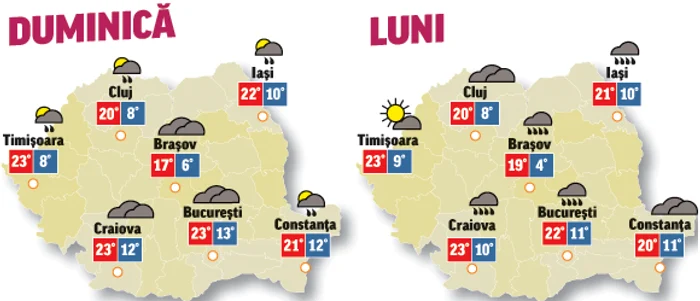 Prognoza meteo pentru următoarele două zile anunță că vremea va fi instabilă din punct de vedere termic