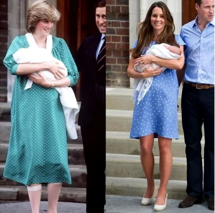 Prințesa Diana și ducesa de Cambridge au purtat rochii lejere, cu buline, la ieșirea din maternitate 