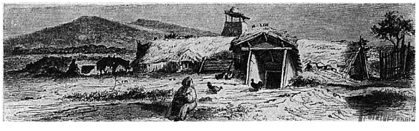 Bordei din Ţara Românească, imagine realizată de francezul Auguste Lancelot la 1860. FOTO: Historice