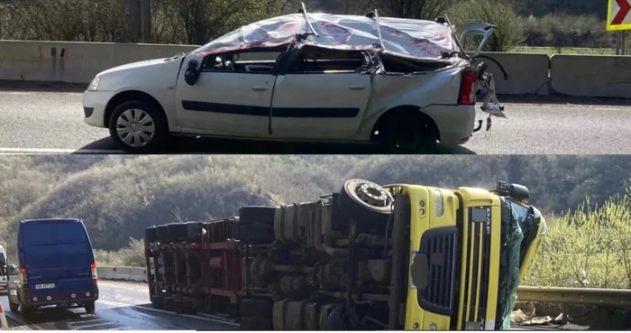 Un TIR a căzut peste un autoturism pe Valea Oltului la Boiţa - Sibiu Foto sibiulindependent ro