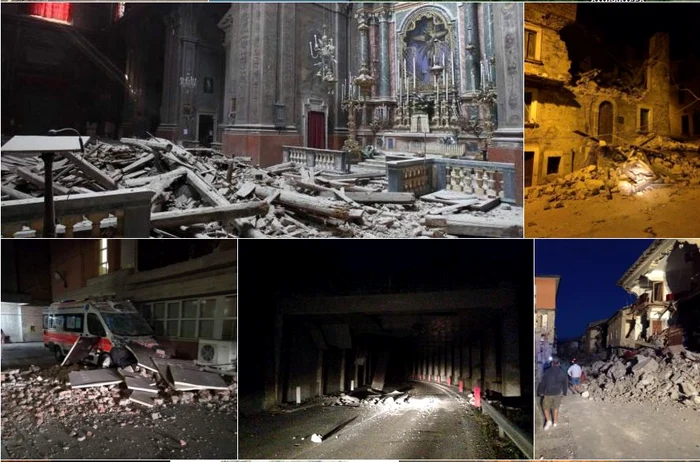 Mai multe clădiri din orașul Amatrice au devenit ruine după puternicul cutremur de miercuri dimineață Twitter