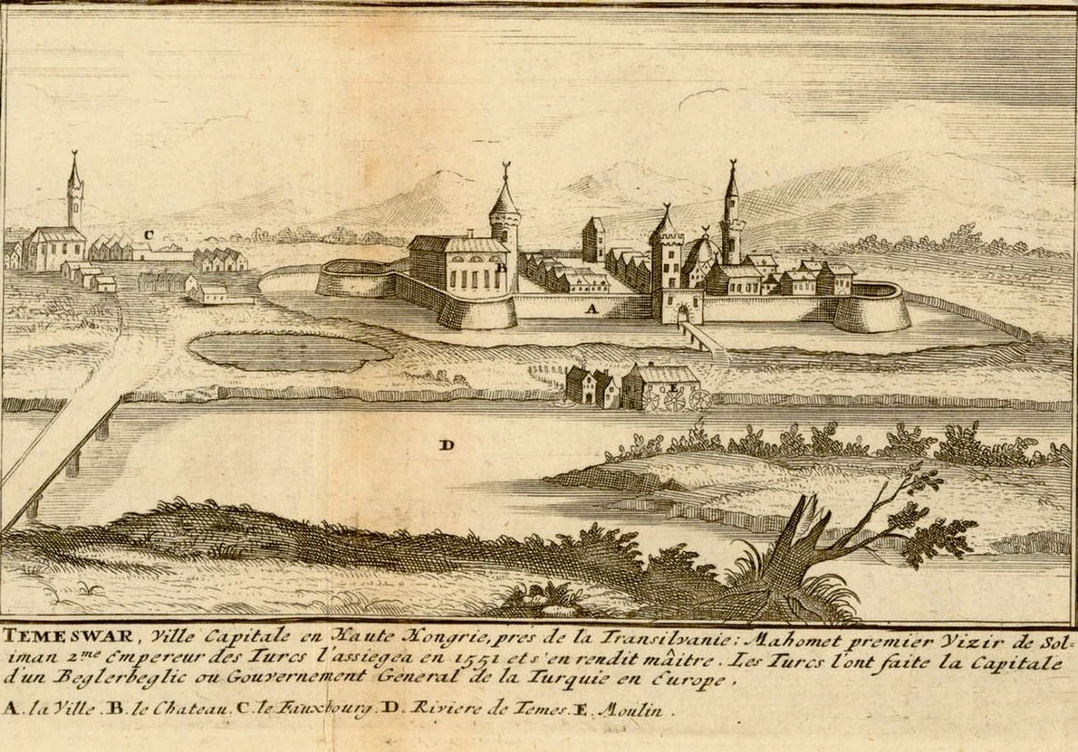 Timișoara otomană în 1656. Gravură de Nicolas Sanson (© Wikimedia Commons)