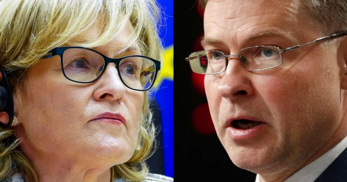 IComisarul european irlandez Mairead McGuinness şi colegul său leton Valdis Dombrovskis