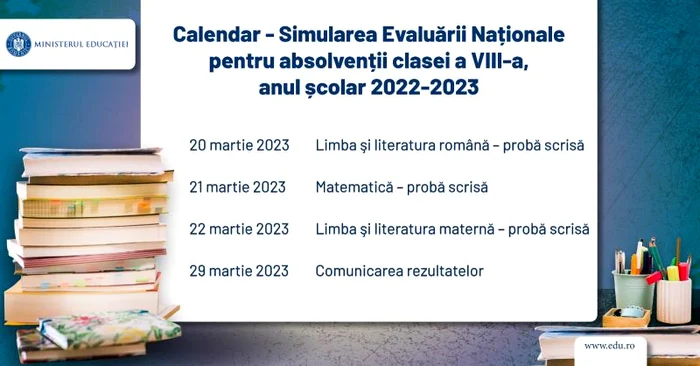 Calendarul simulărilor pentru Evaluarea Națională. / foto: www.edu.ro