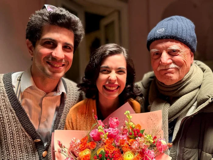 Mara Bugarin alături de Alex Călin și regizorul Stere Gulea la filmările pentru „moromeții 3”