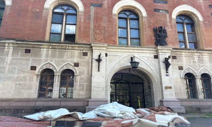 Castelul Huniade a rămas fără una din statui FOTO: Opinia Timișoarei