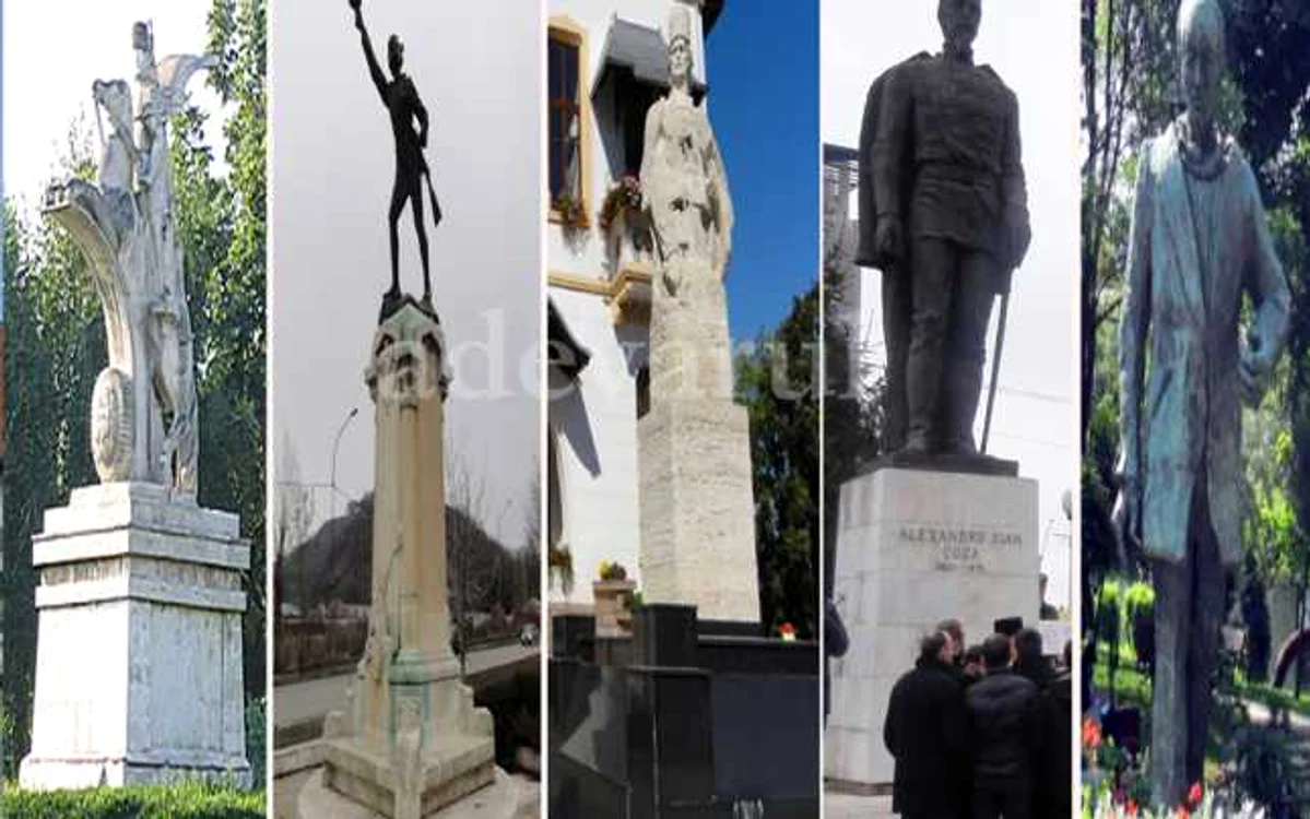 Imagine cu statuile Slatinei, unele dispărute, altele neglijate sau distruse de autorităţi  (FOTO: M. Manea)