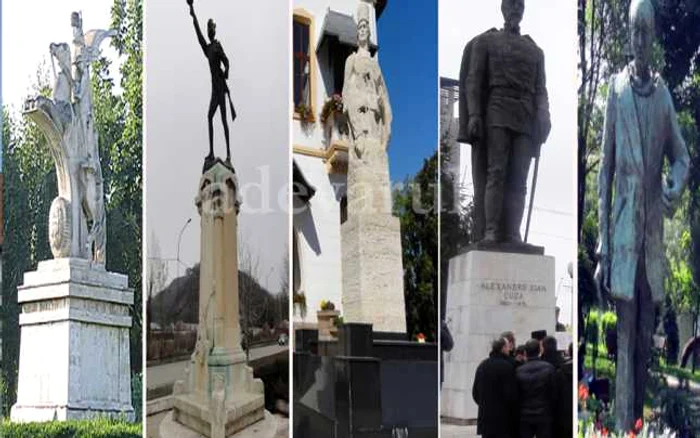Imagine cu statuile Slatinei, unele dispărute, altele neglijate sau distruse de autorităţi (FOTO: M. Manea)