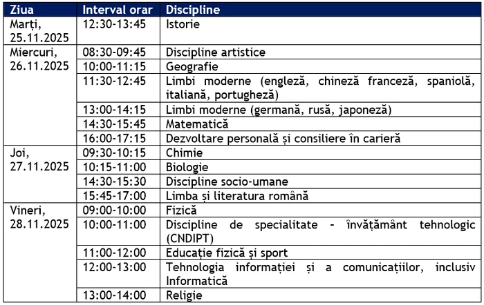 Programul prezentărilor pe You Tube ale noilor programe Sursa: Ministerul Educației