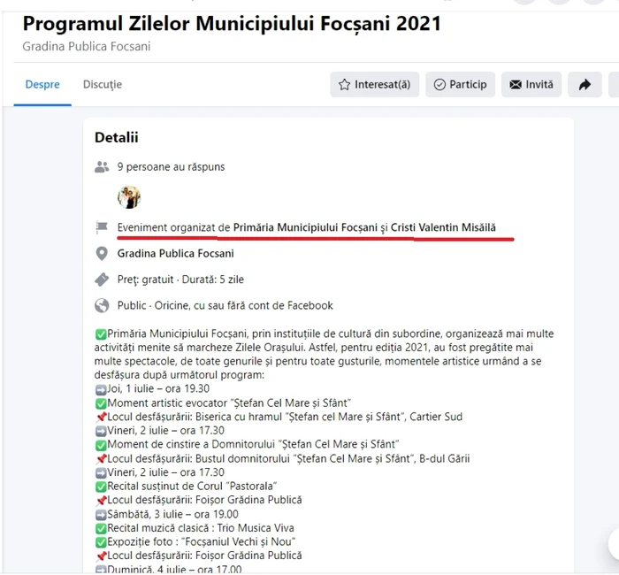 zilele orasului focsani program