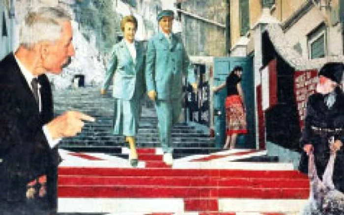 Unul dintre colajele din anii ’90, cu soţii Ceauşescu