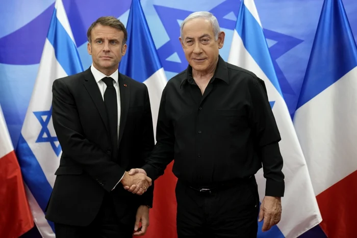 Emmanuel Macron și Benjamin Netanyahu înainte de discuții FOTO EPA-EFE