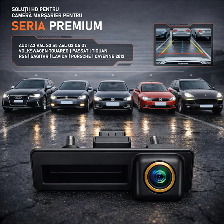 Cameră de marșarier HD pentru modele auto compatibile, cu imaginea zonei din spatele mașinii