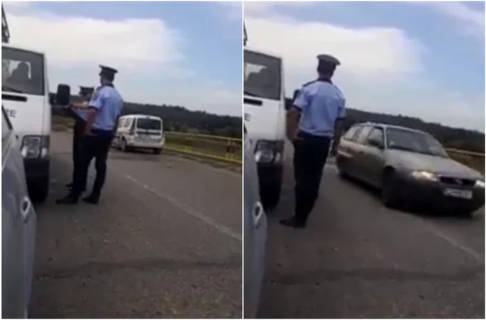 Poliţiştii au oprit maşinile pe pod FOTO captură video