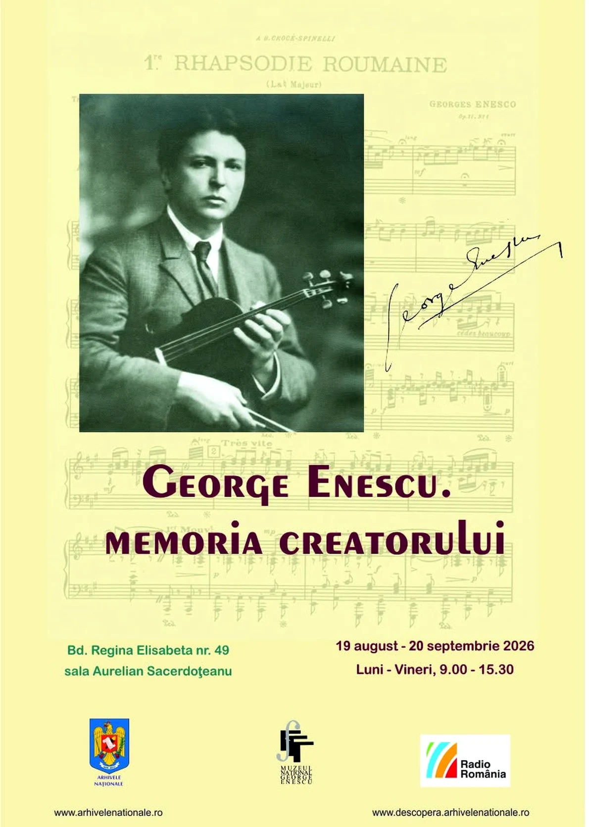 Expoziția „George Enescu. Memoria creatorului”, la Arhivele Naționale ale României 