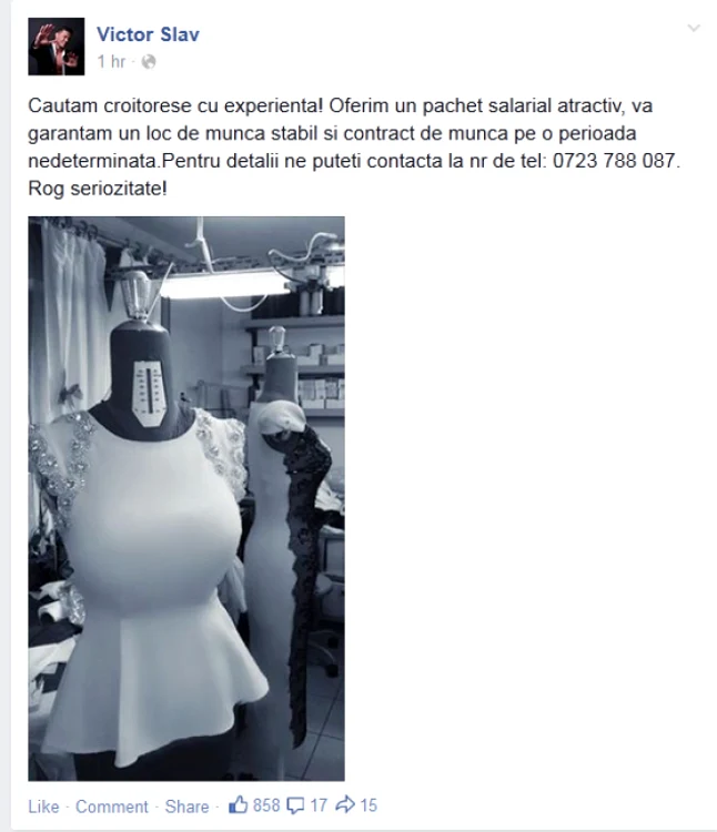 Anunt croitoreasa, Facebook Victor Slav