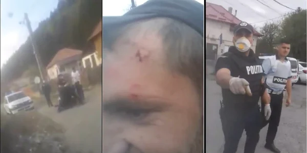 Poliţia Horezu - Vâlcea acuzată de abuz după ce a încătuşat şi dus la Poliţie un bărbat beat şi violent Foto colaj