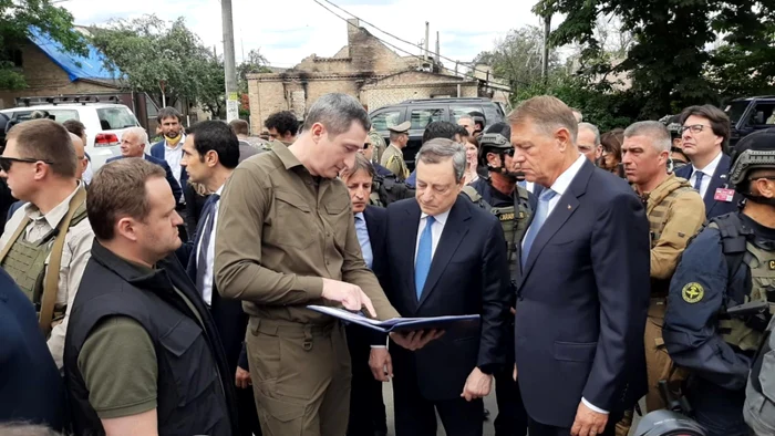 Klaus Iohannis Emmanuel Macron Mario Draghi Olaf Scholz la Irpin Ucraina FOTO EPA-EFE