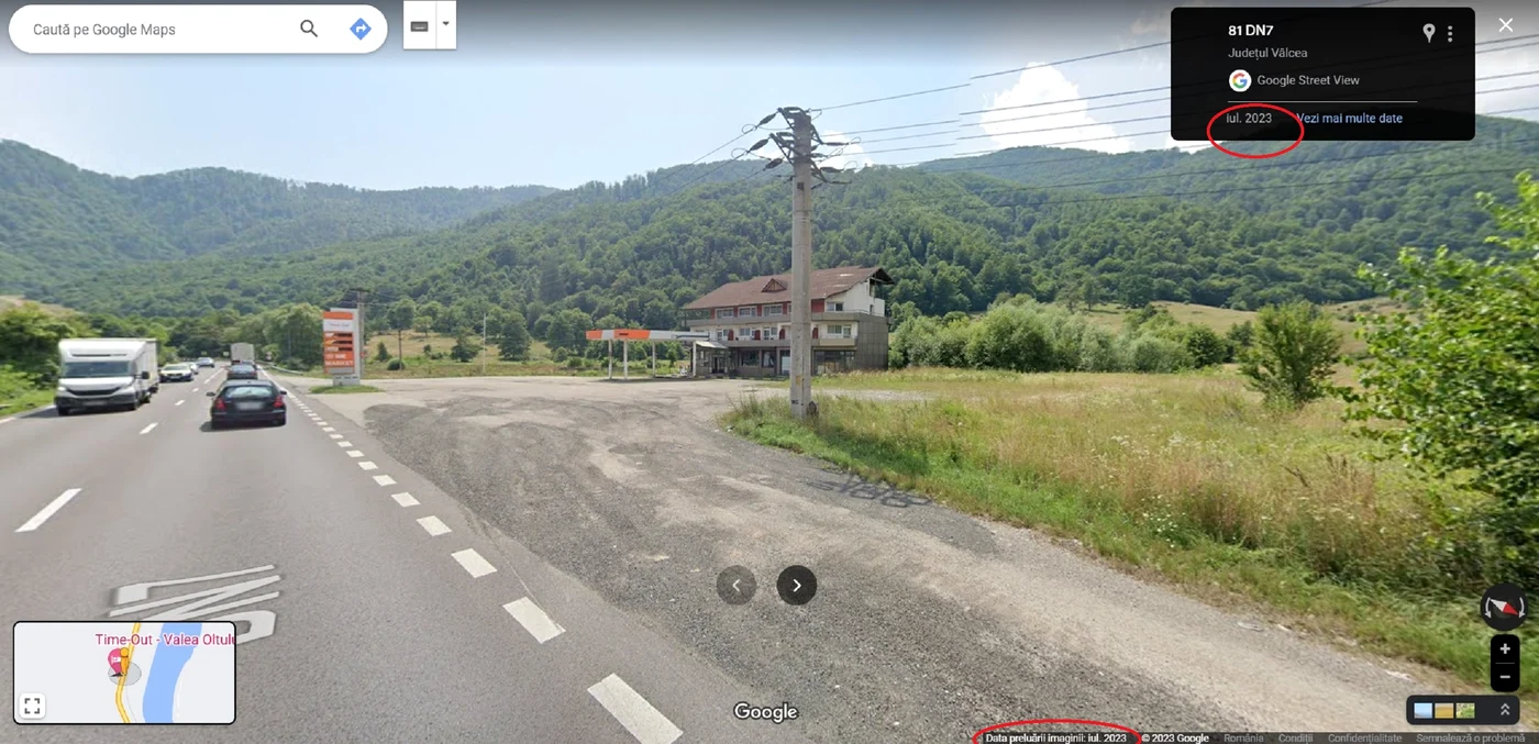 Imagine Google Maps realizată în iulie 2023 cu o fostîa benzinărie de pe Valea Oltului în Vâlcea 