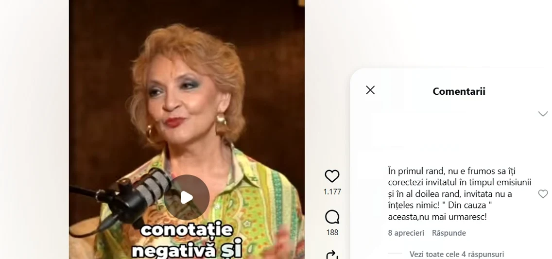 Mihaela Tatu, criticată pentru că a corectat-o pe Minodora. 