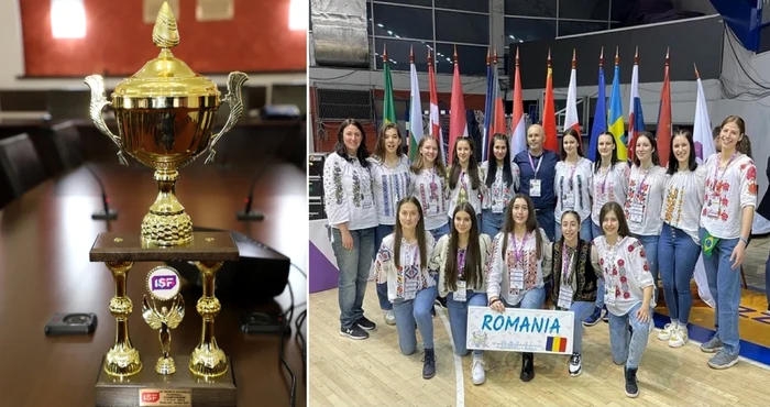 Campioana României la handbal feminin şcolar - echipa Colegiului Energetic Râmnicu Vâlcea - bronzul la Campionatul Mondial; Foto colaj